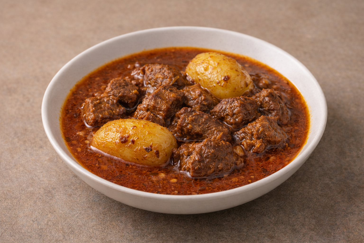 Bangladeshi beef curry with rich gravy and soft potatoes