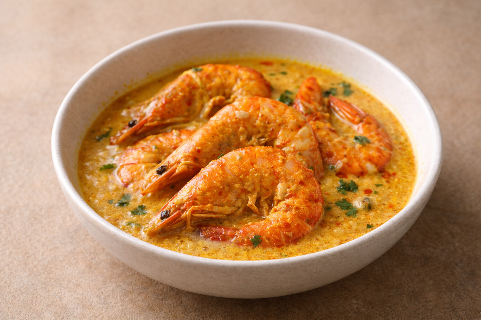 Bangladeshi chingri malai curry with prawns in creamy coconut gravy